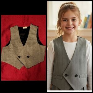 Vtg 70s 80s gray tweed black rayon girls or boys vest size 3-5 toddler unisex